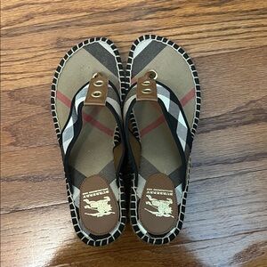 Burberry Checkered Sandals in Black and Tan